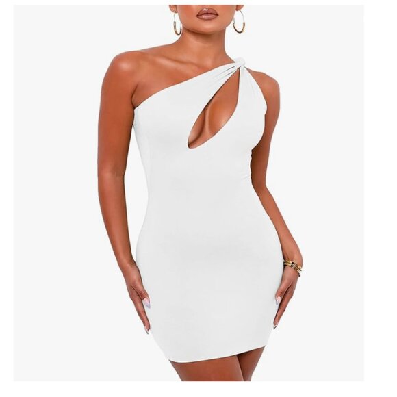 Fashion Nova White One-Shoulder Mini Dress Size Medium NWT - Picture 1 of 10
